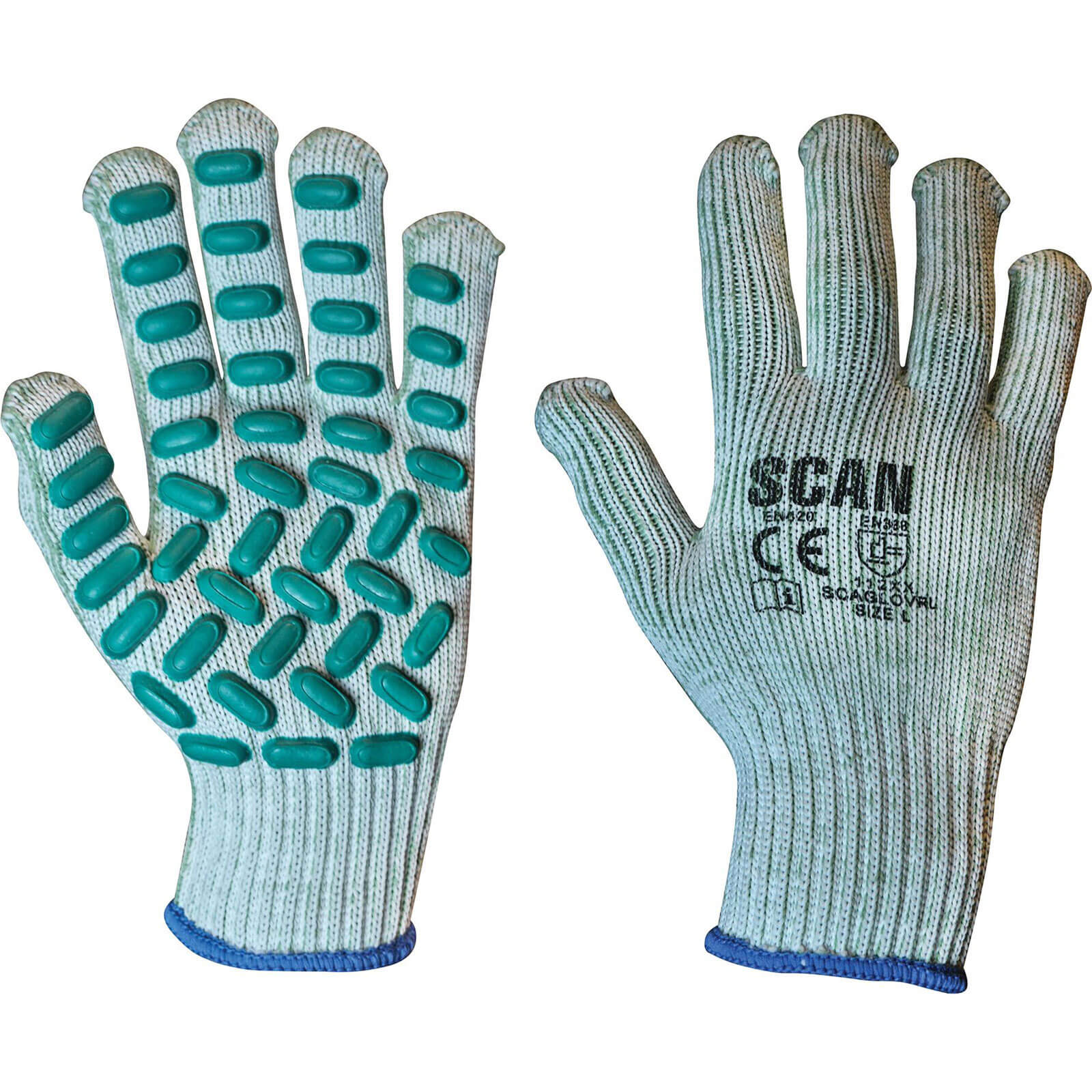 Image of Scan Vibration Resistant Latex Foam Gloves Grey / Green L