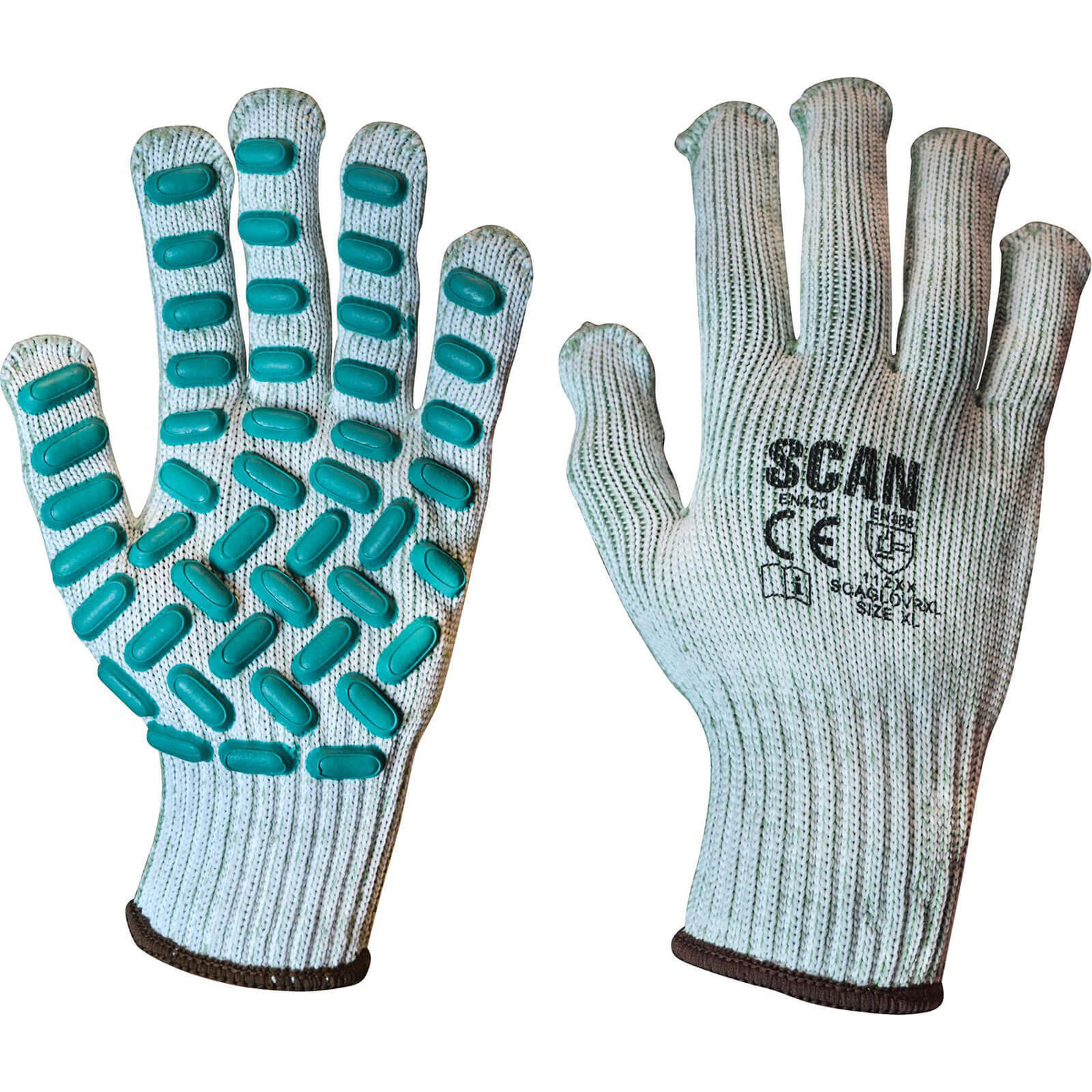 Image of Scan Vibration Resistant Latex Foam Gloves Grey / Green XL