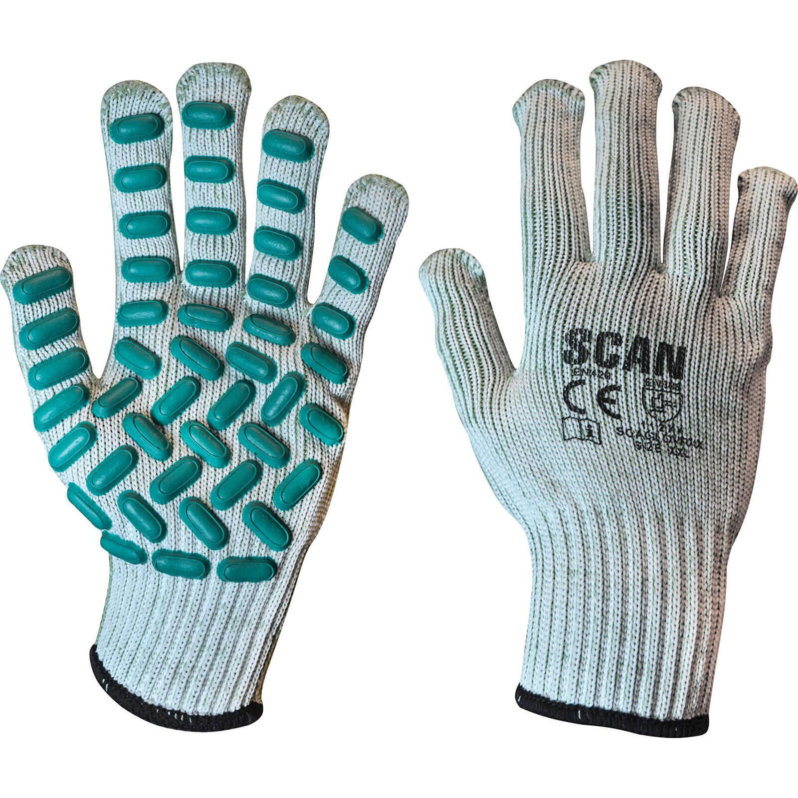 Image of Scan Vibration Resistant Latex Foam Gloves Grey / Green 2XL