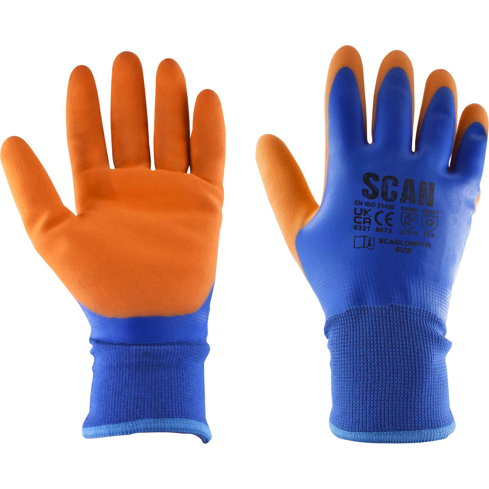 Image of Scan Thermal Waterproof Latex Gloves Blue / Orange M Pack of 1