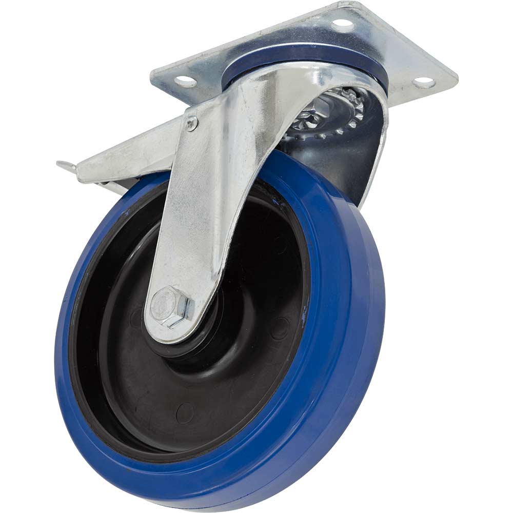 Image of Sealey Heavy-Duty Blue Elastic Rubber Swivel Castor Wheel and Total Lock