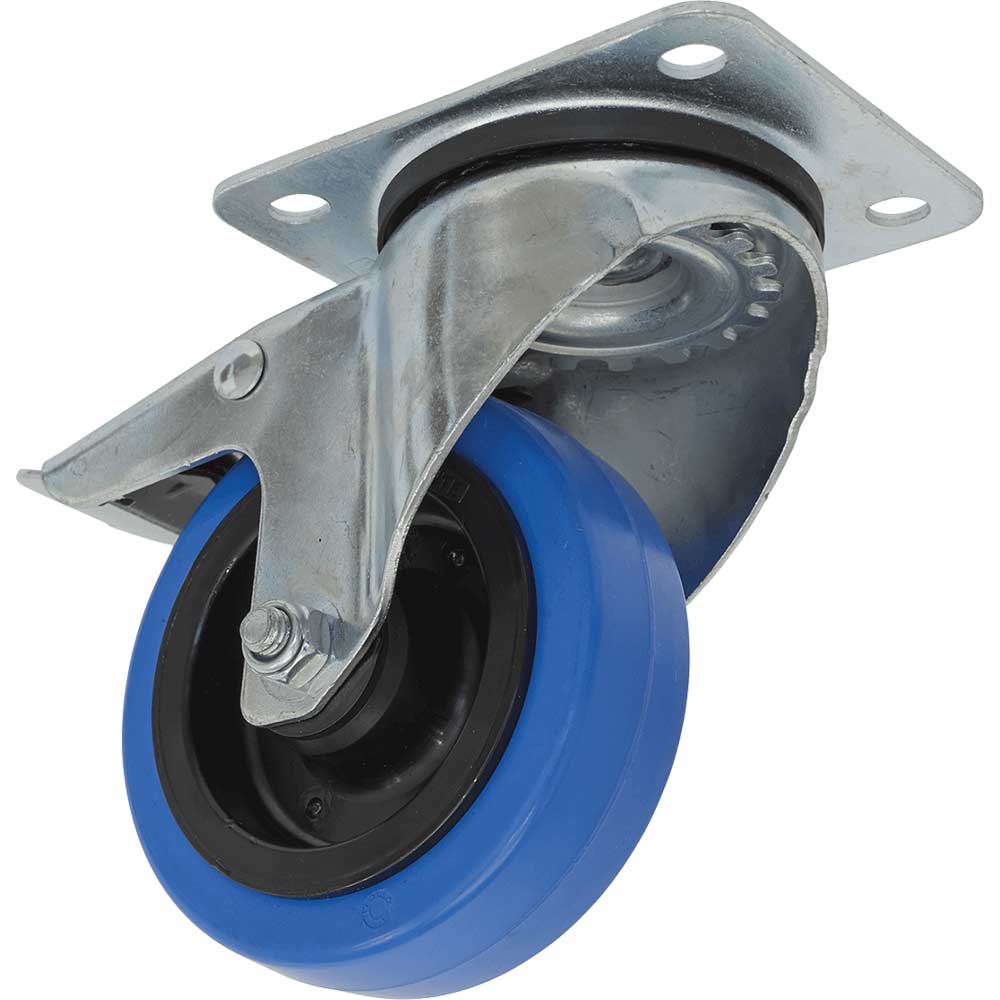 Image of Sealey Swivel Plate Total Lock Castor Blue Elastic