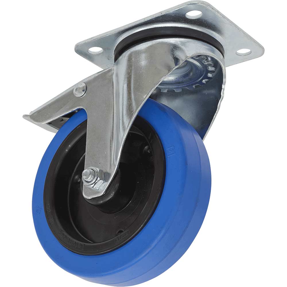 Image of Sealey Swivel Plate Total Lock Castor Blue Elastic 125mm