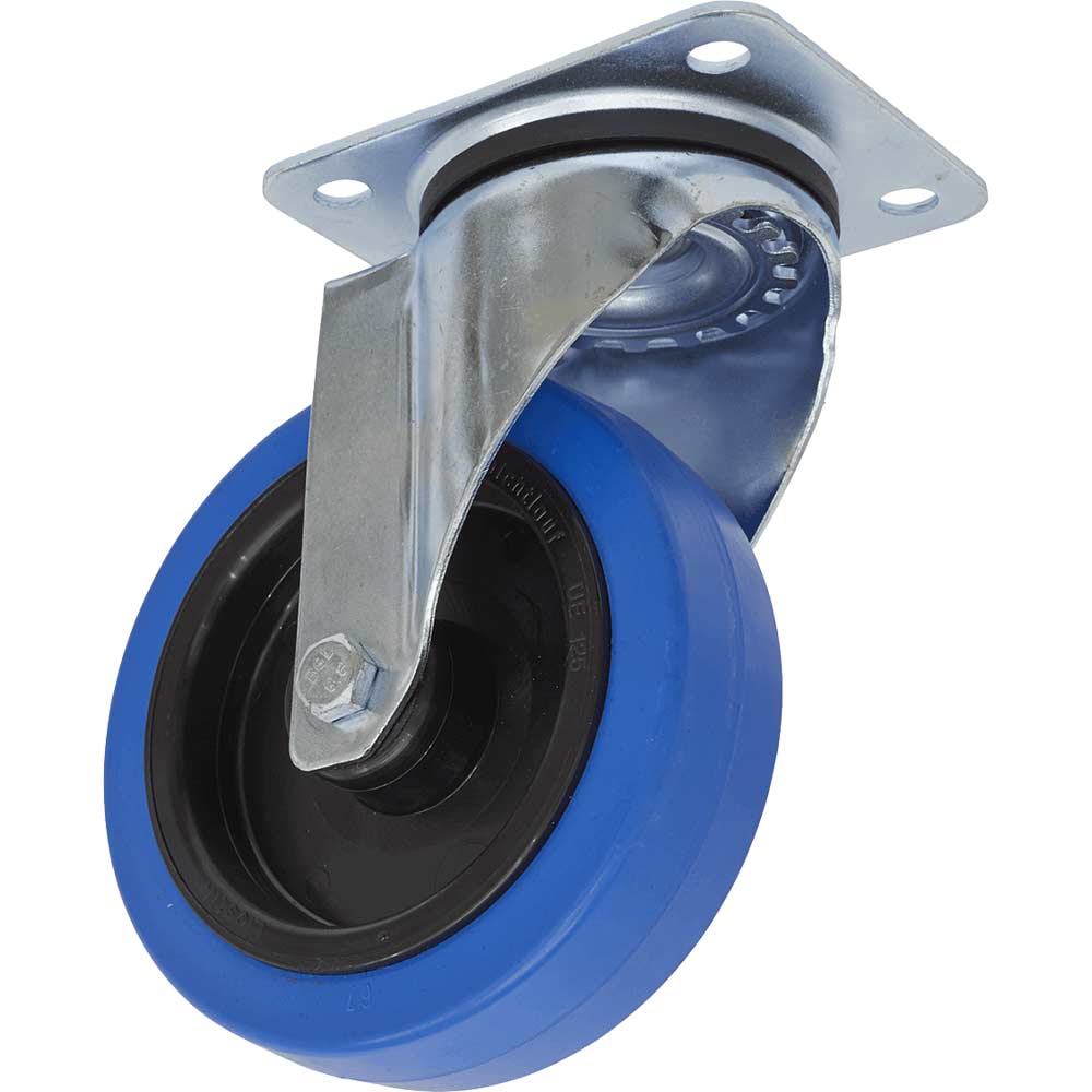 Sealey Swivel Plate Castor Blue Elastic 125mm in UK Specification