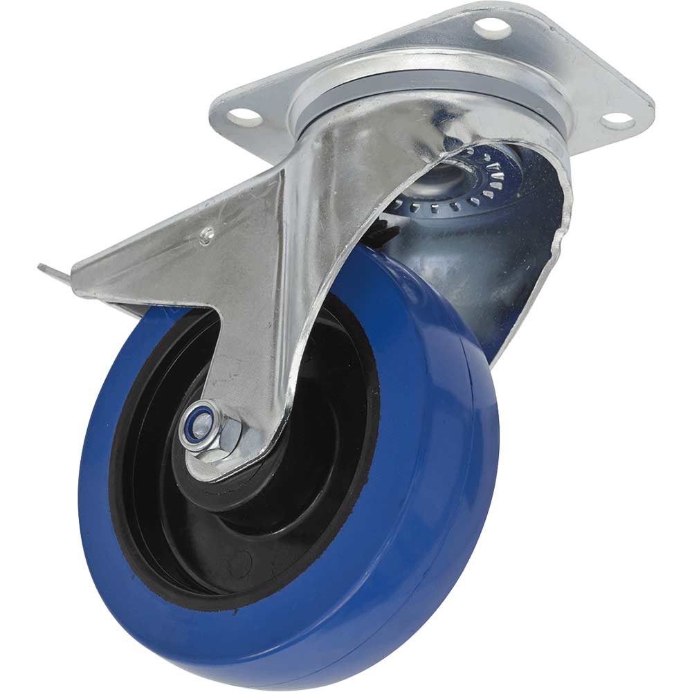 Image of Sealey Swivel Plate Total Lock Castor Blue Elastic 160mm