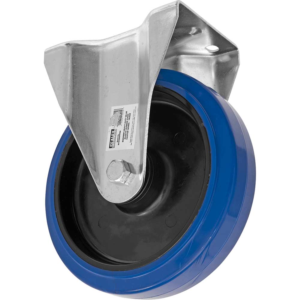 Image of Sealey Heavy-Duty Blue Elastic Rubber Fixed Castor Wheel 200mm