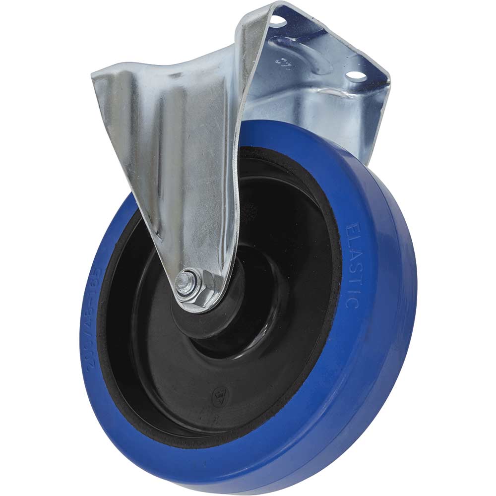 Sealey Fixed Plate Castor Blue Elastic 200mm in UK Specification