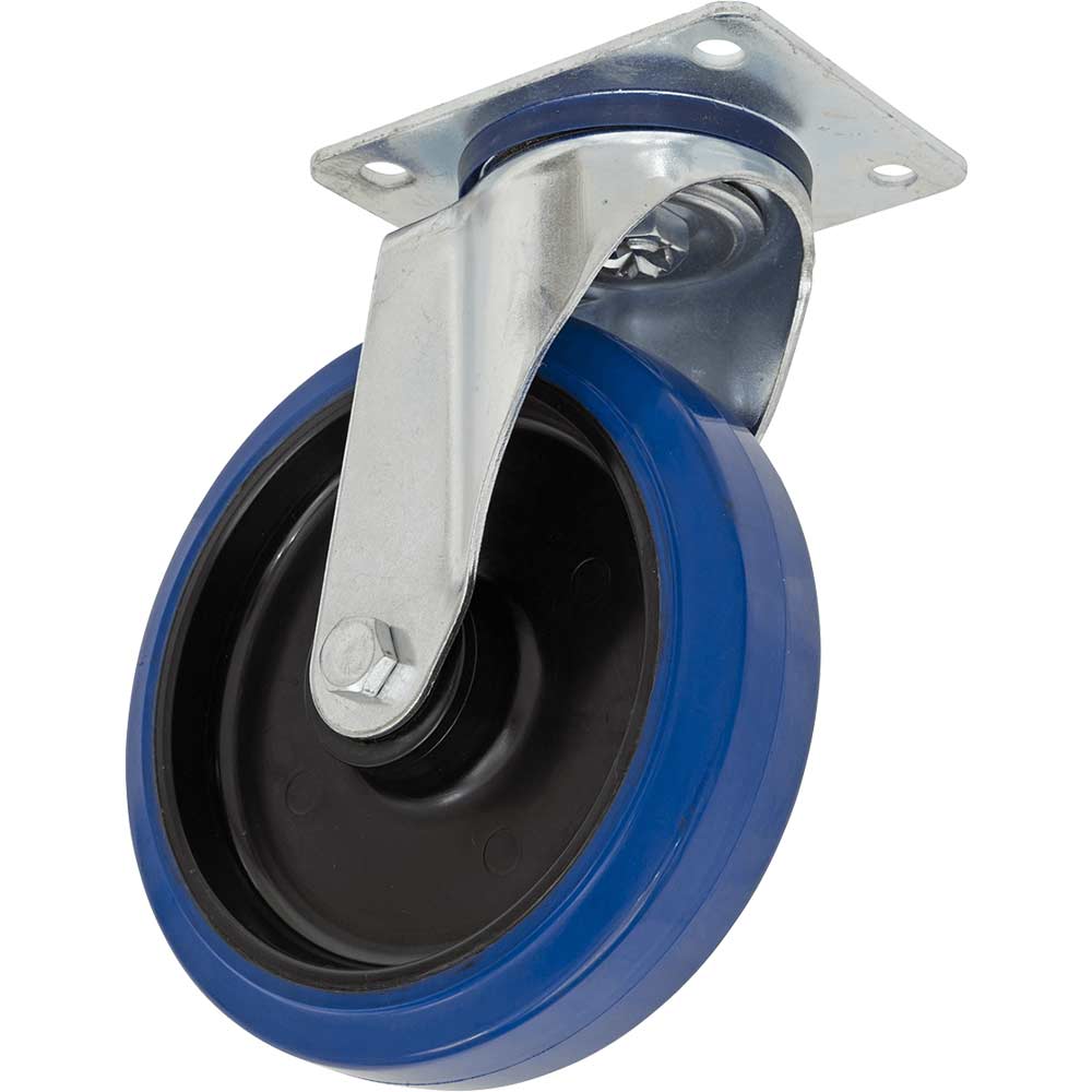 Image of Sealey Heavy-Duty Blue Elastic Rubber Swivel Castor Wheel 200mm