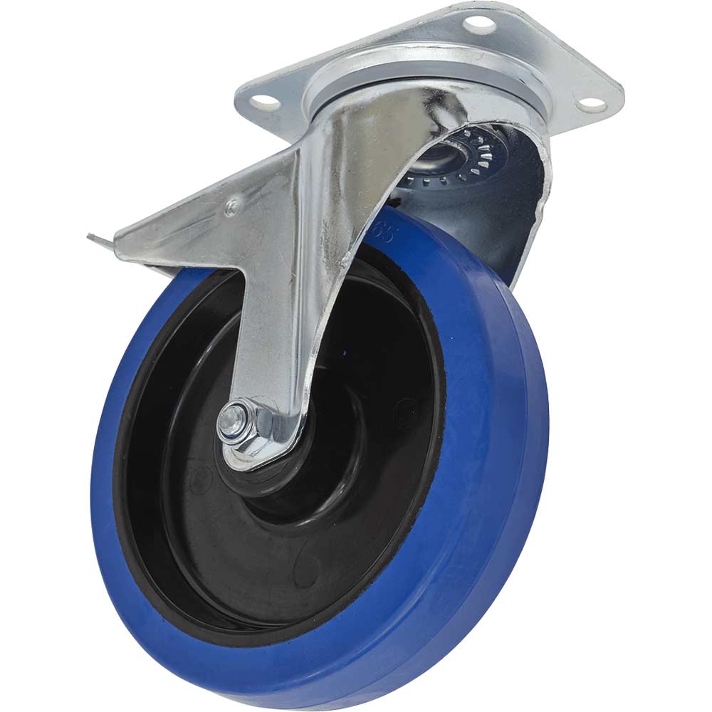 Sealey Swivel Plate Total Lock Castor Blue Elastic 200mm in UK Specification