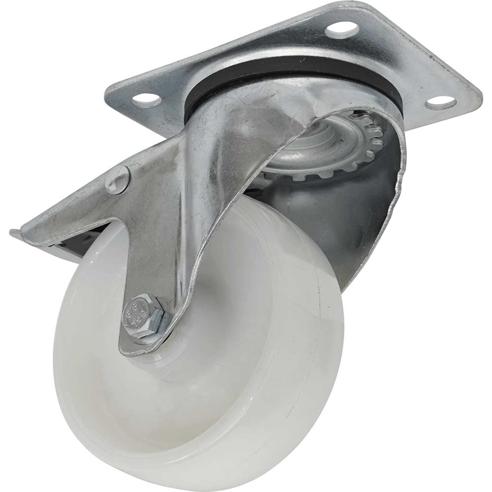Sealey Swivel Plate Total Lock Castor White Polyamide 100mm