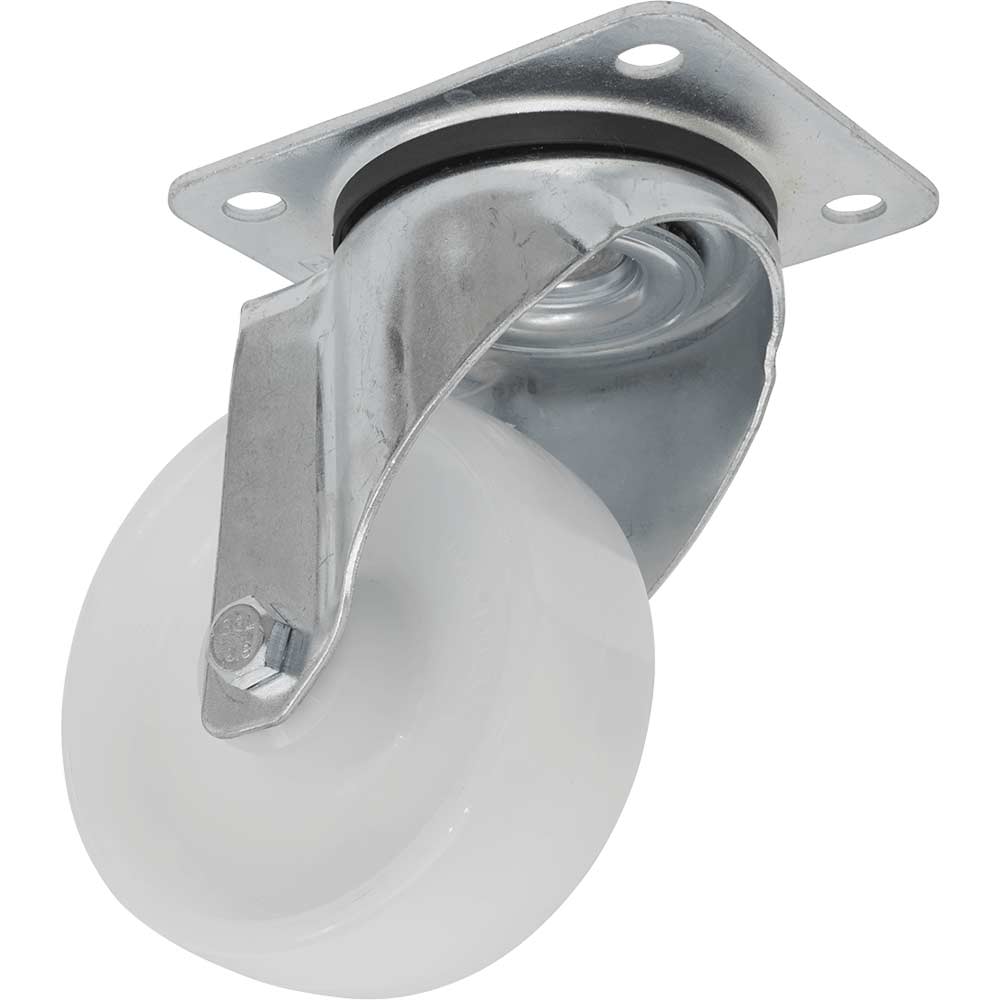Sealey Swivel Plate Castor White Polyamide 100mm in UK Specification