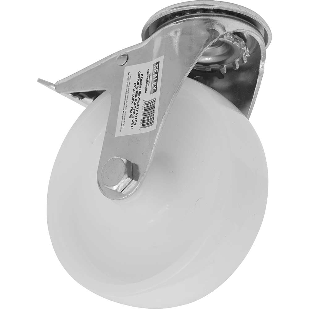Sealey Heavy Duty Nylon Castor Wheel Bolt Hole and Total Lock 125mm in UK Specification