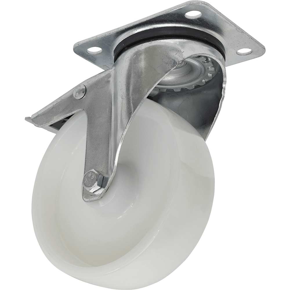 Sealey Swivel Plate Total Lock Castor White Polyamide 125mm in UK Specification