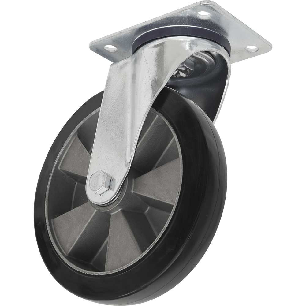 Image of Sealey Heavy-Duty Rubber Swivel Castor Wheel 200mm