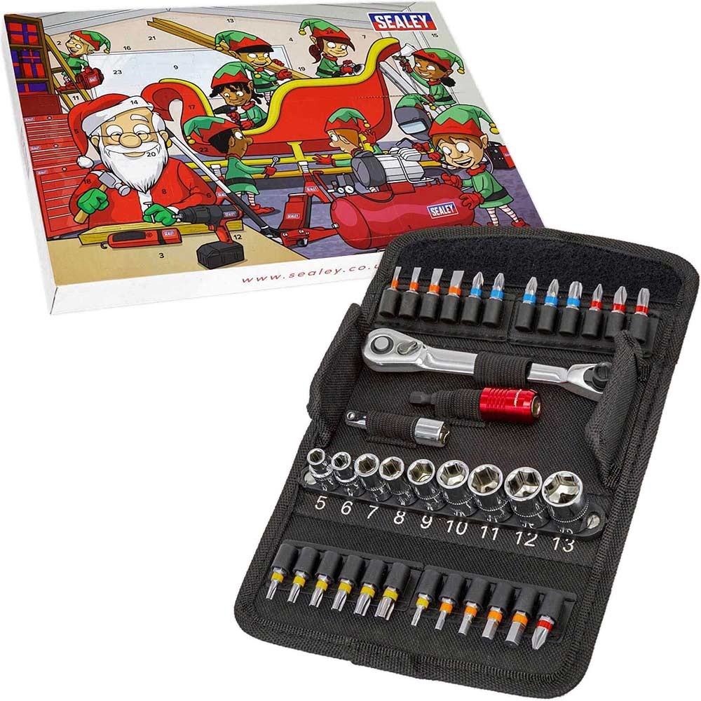 Sealey Socket and Bit Set Advent Calendar In Storage Wallet | Hand Tool Kits