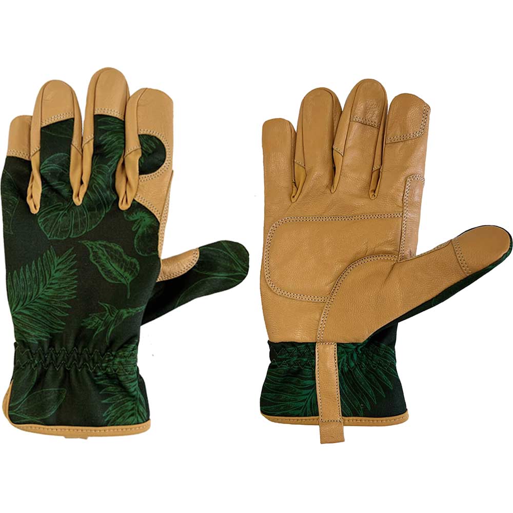 Kew Gardens High Performance Leather Gardening Gloves Brown / Green L Pack of 1