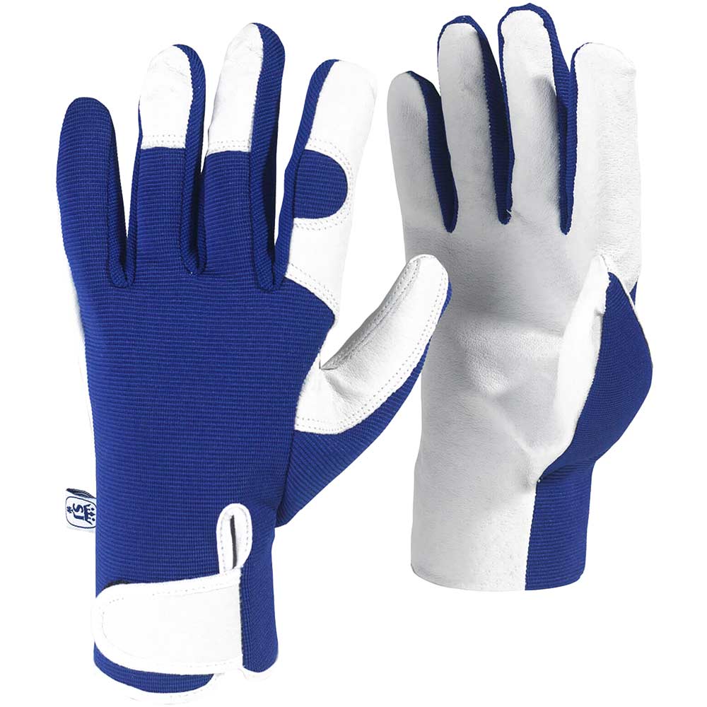 Image of Kew Gardens Leather Palm Gardening Gloves Blue L