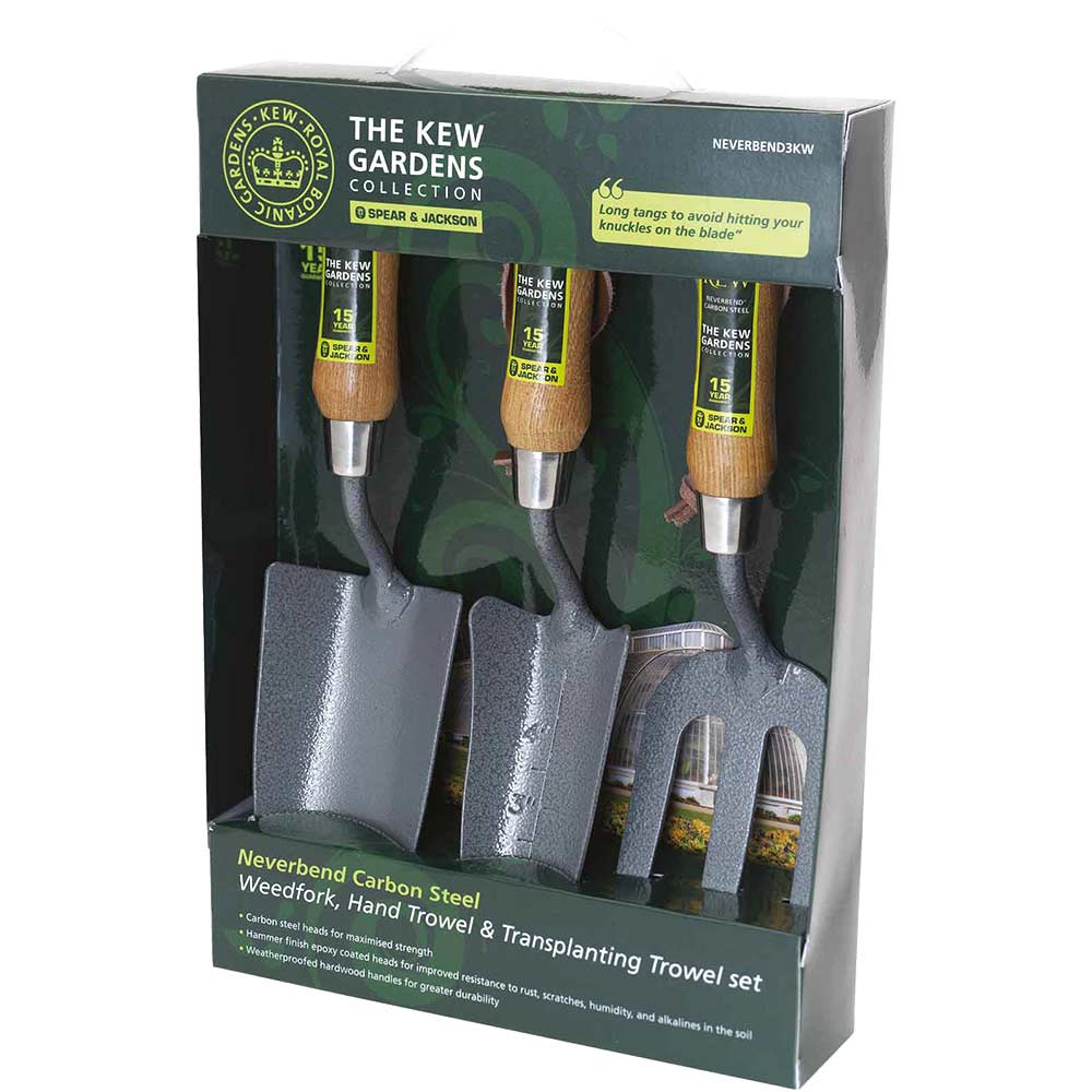 Image of Kew Gardens Neverbend 3 Piece Carbon Steel Garden Hand Tool Set