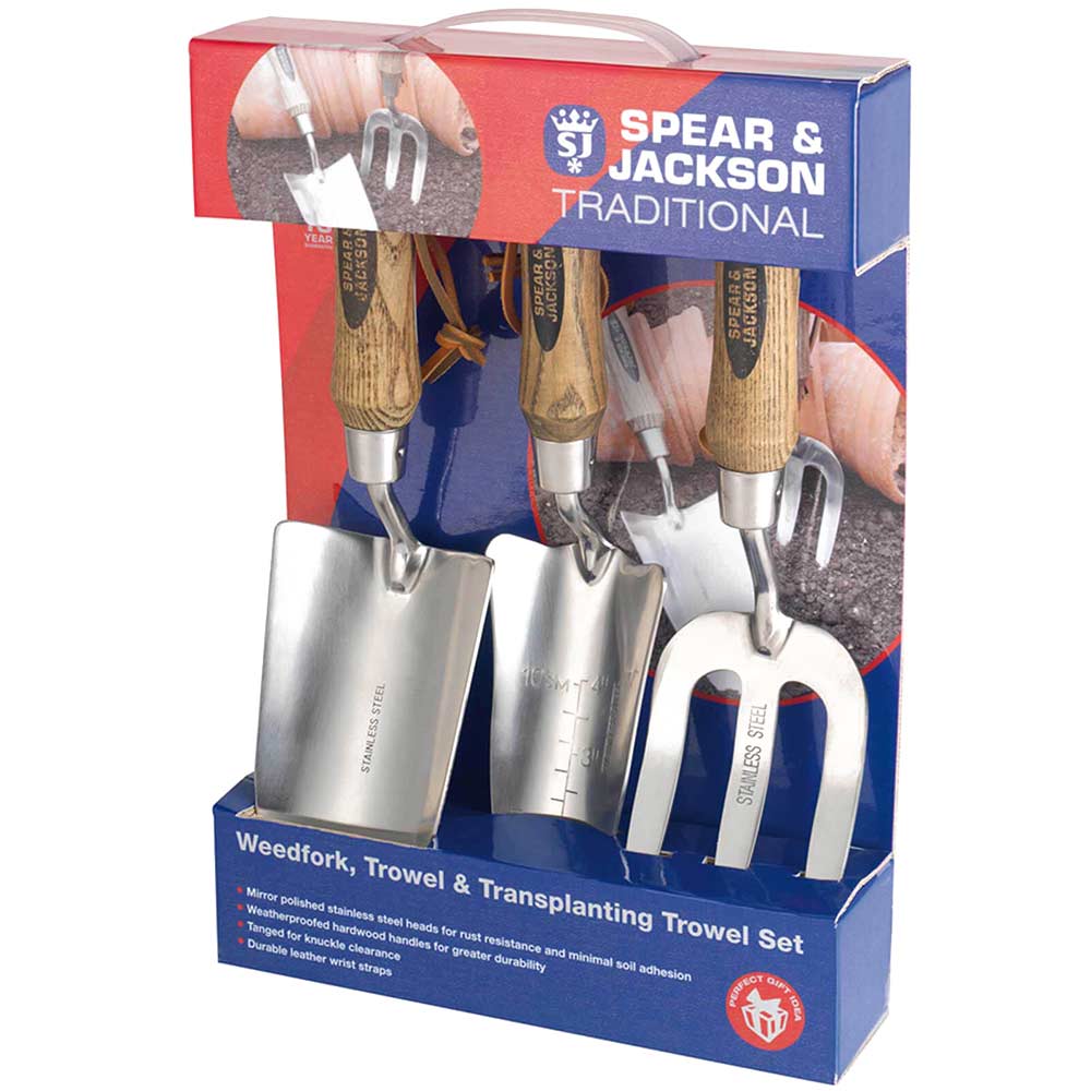 Image of Spear and Jackson Traditional 3 Piece Stainless Steel Garden Hand Tool Set