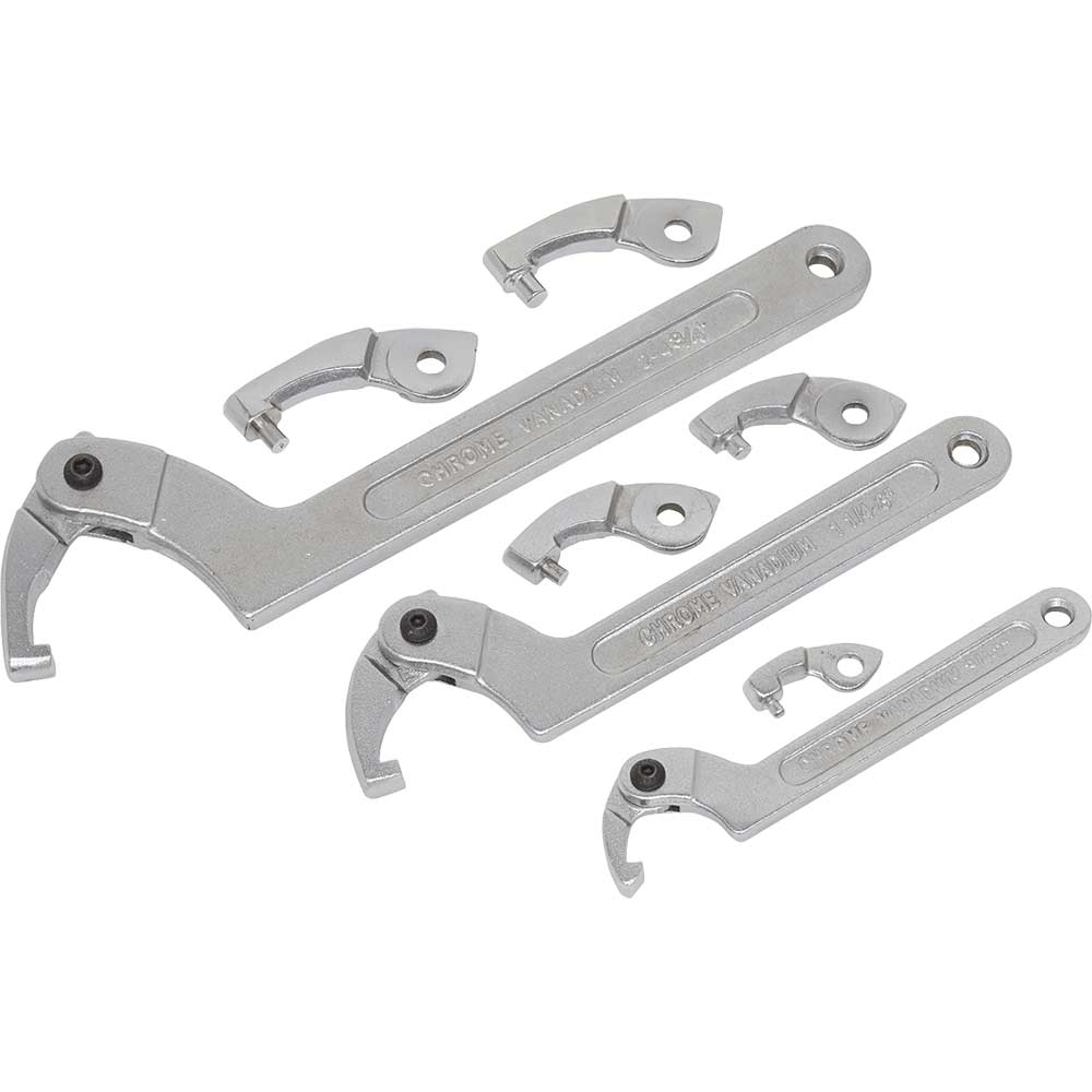 Sealey 11 Piece Adjustable C Spanner Hook and Pin Wrench Set