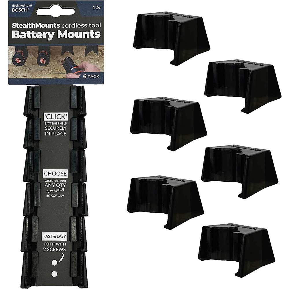 Image of Stealth Mounts 6 Pack Battery Mounts For Bosch 12V PRO Batteries Black