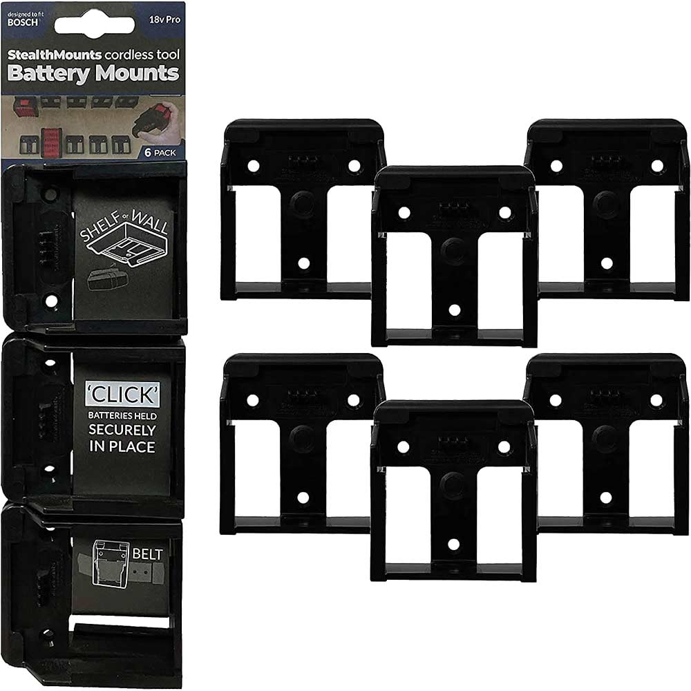 Stealth Mounts 6 Pack Battery Mounts For Bosch 18V PRO Batteries Black