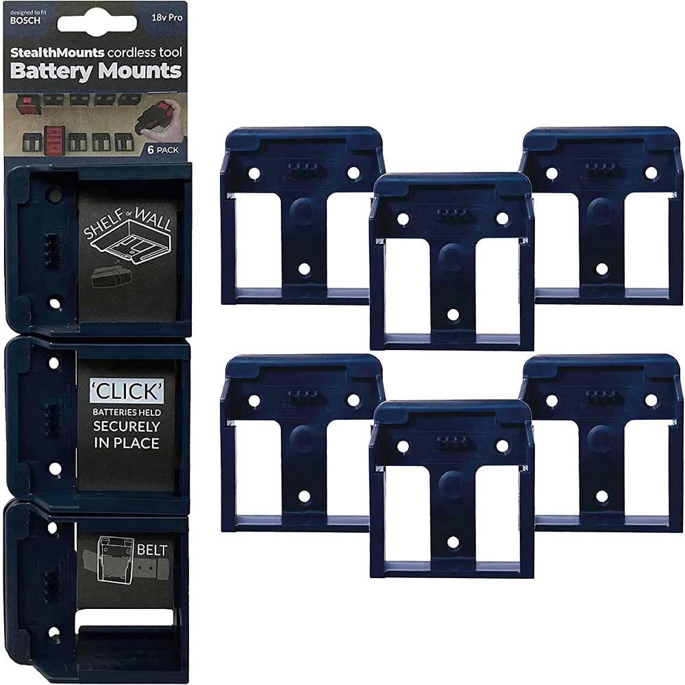 Image of Stealth Mounts 6 Pack Battery Mounts For Bosch 18V PRO Batteries Blue