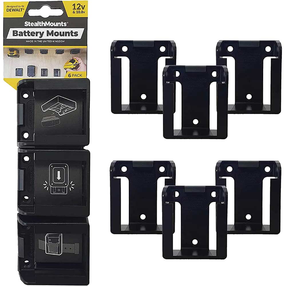 Stealth Mounts 6 Pack Battery Mounts for DeWalt 12V XR Batteries Black
