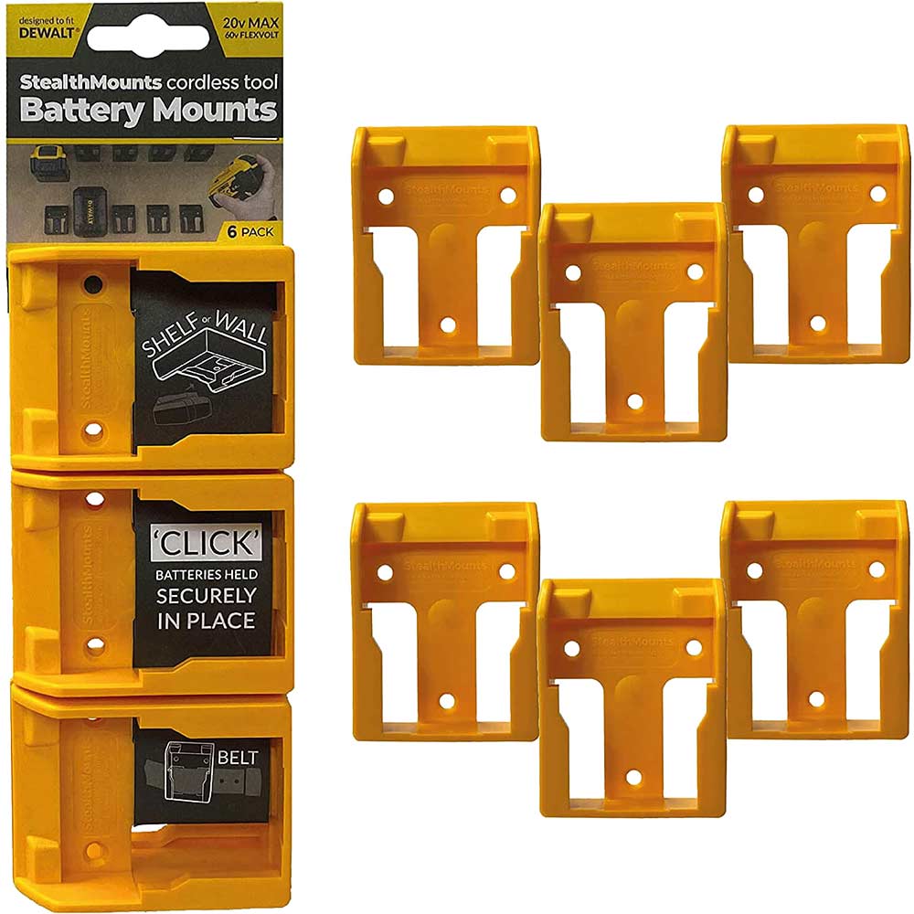 Image of Stealth Mounts 6 Pack Battery Mounts For Dewalt 18-54V XR Tools Yellow