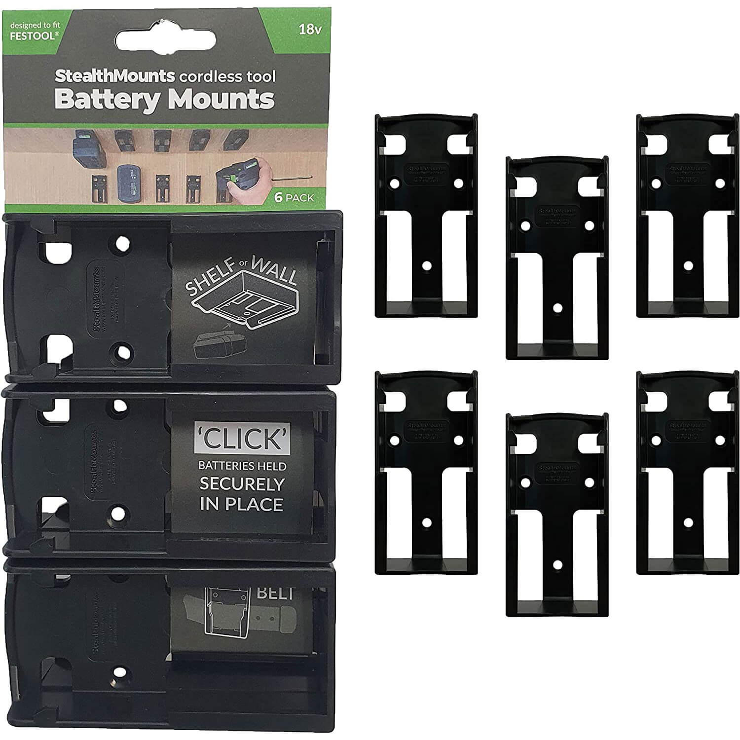 Image of Stealth Mounts 6 Pack Battery Mounts For Festool 18V Batteries Black