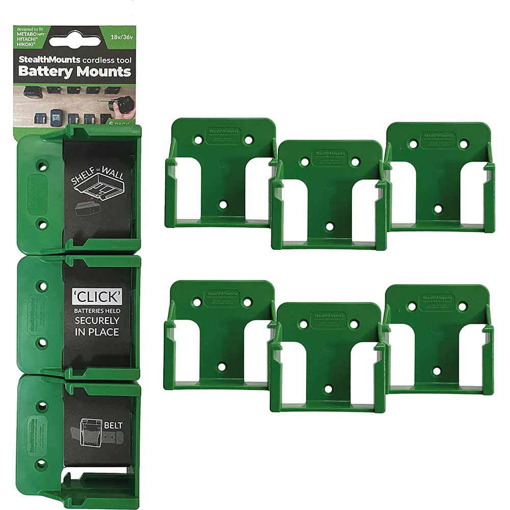 Image of Stealth Mounts 6 Pack Battery Mounts For Metabo 18V Batteries Green