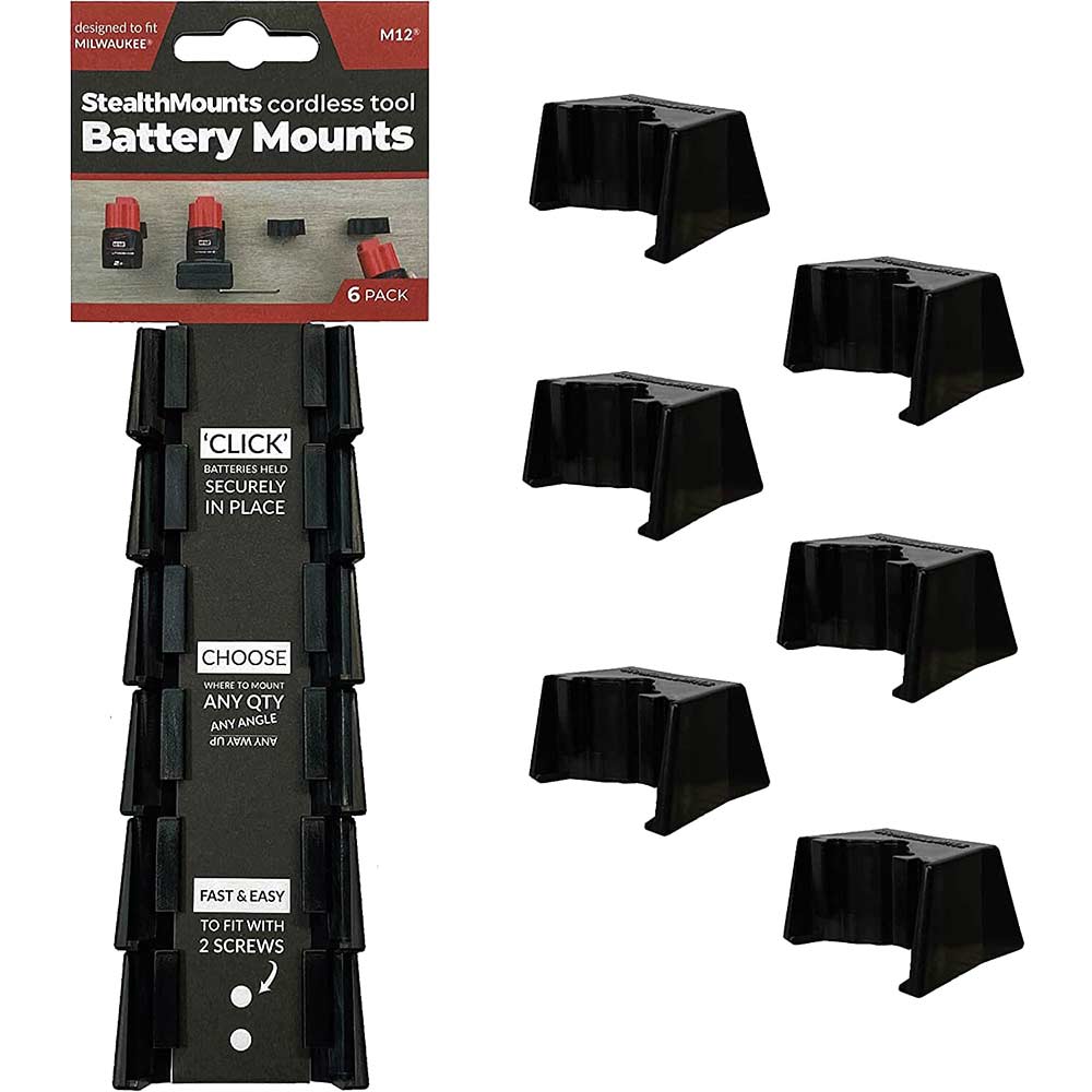 Image of Stealth Mounts 6 Pack Battery Mounts For Milwaukee 12V M12 Batteries Black