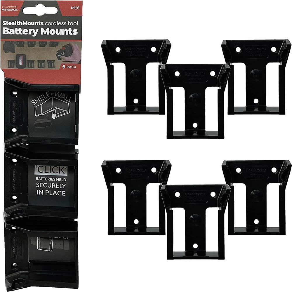 Image of Stealth Mounts 6 Pack Battery Mounts For Milwaukee 18V M18 Batteries Black