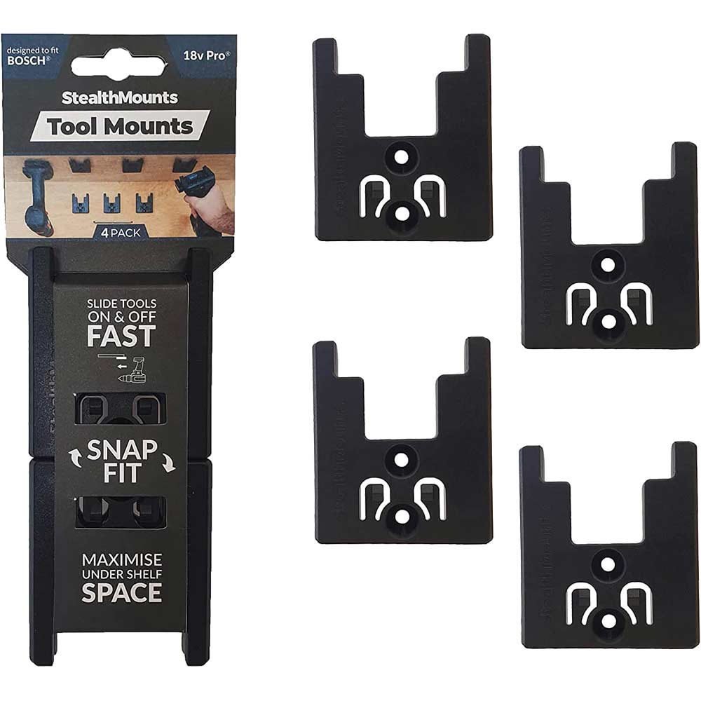 Image of Stealth Mounts 4 Pack Tool Mounts For Bosch 18V Pro Blue Tools Black