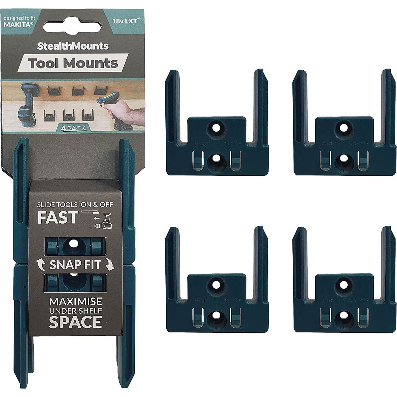 Stealth Mounts 4 Pack Tool Mounts for Makita 18V LXT Tools Blue
