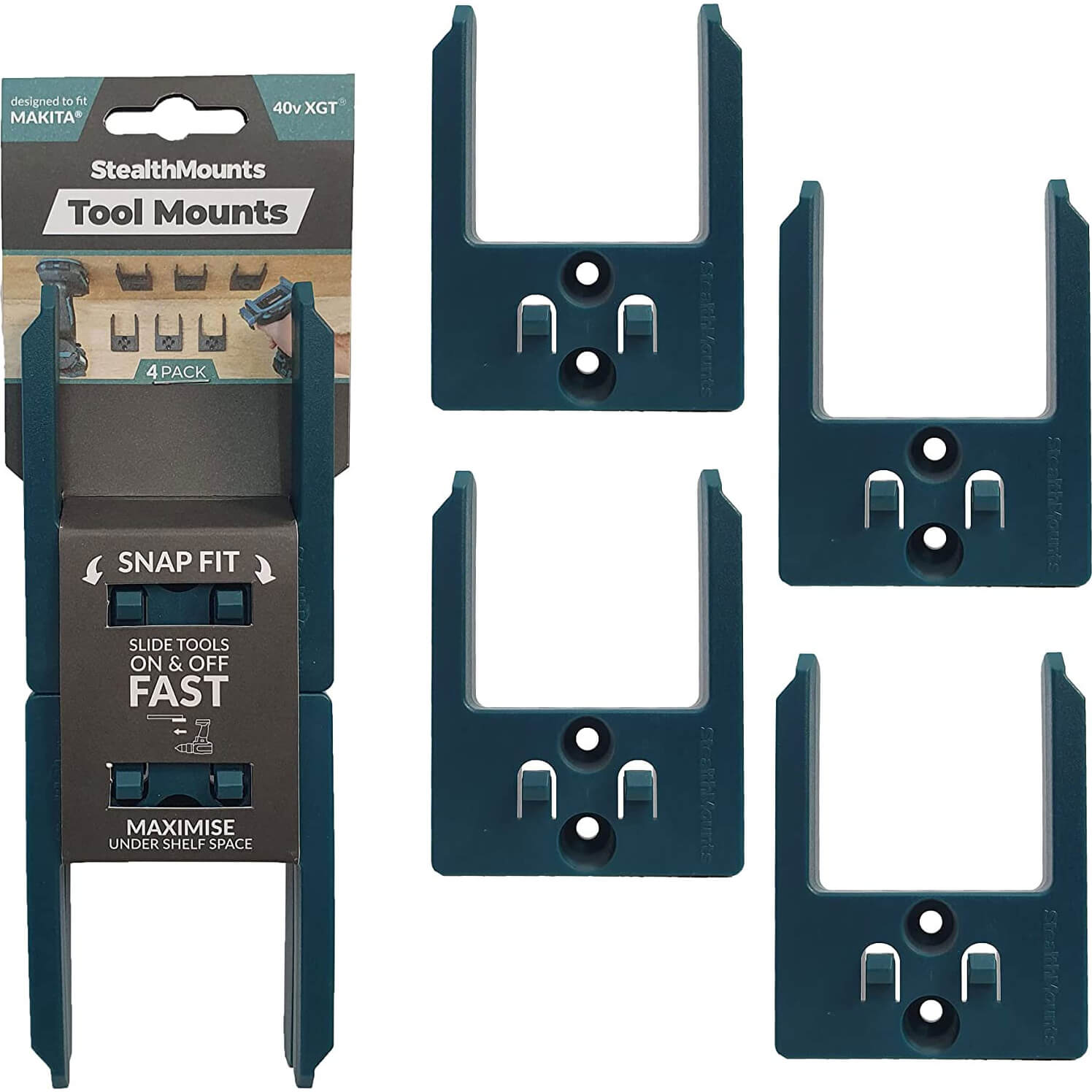 Image of Stealth Mounts 4 Pack Tool Mounts For Makita 40V XGT Tools Blue