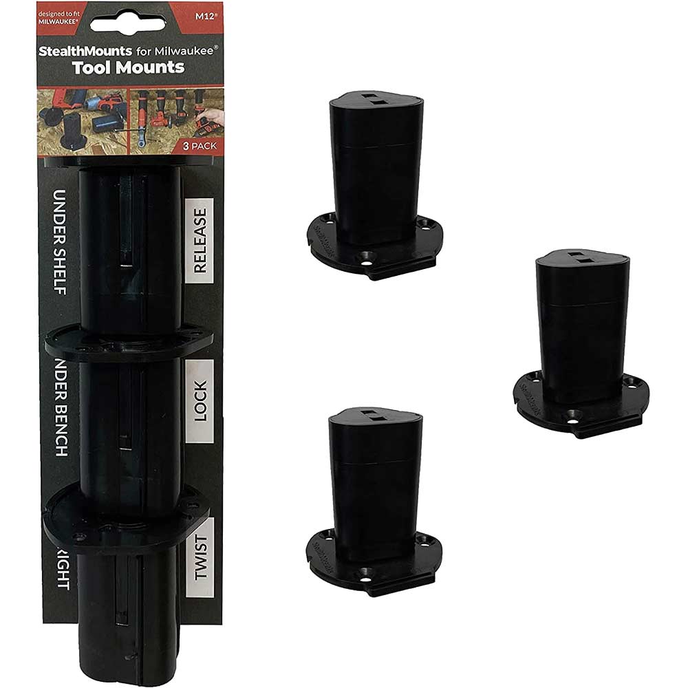 Stealth Mounts 3 Pack Tool Mounts for Milwaukee 12v M12 Tools Black