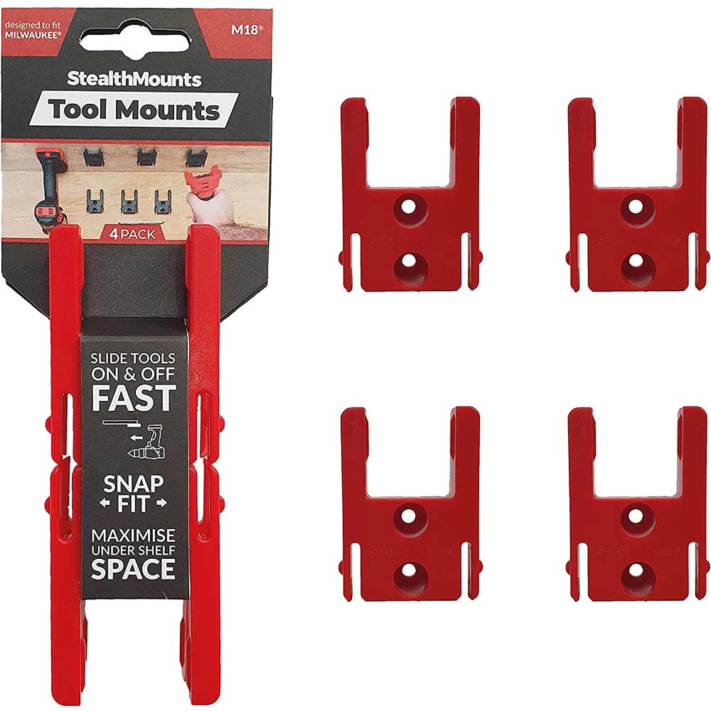 Image of Stealth Mounts 4 Pack Tool Mounts For Milwaukee 18v M18 Tools Red