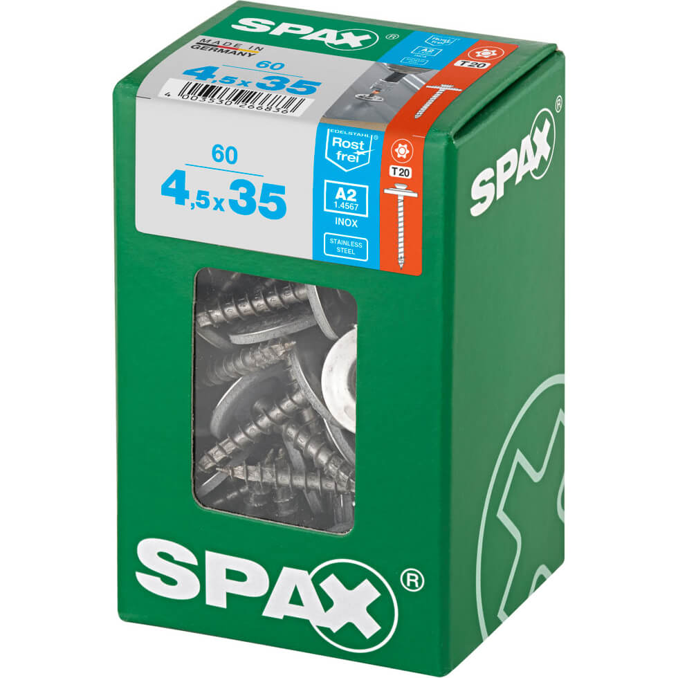 Image of Spax Stainless Steel Raised Countersunk Roof Sheet Sealing Screws 4.5mm 35mm Pack of 60
