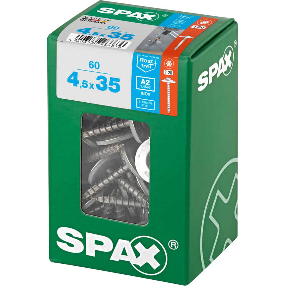 Image of Spax Stainless Steel Raised Countersunk Roof Sheet Sealing Screws 4.5mm 35mm Pack of 60