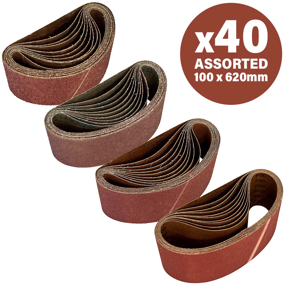 40 Piece Assorted 100mm x 620mm Sanding Belts