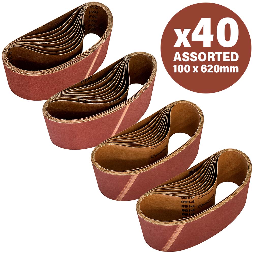 40 Piece Assorted 100mm x 620mm Sanding Belts