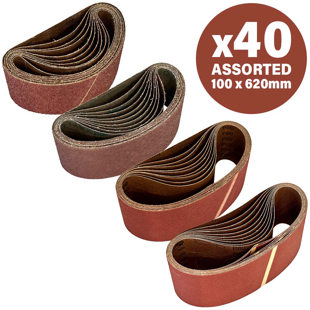 40 Piece Assorted 100mm x 620mm Sanding Belts