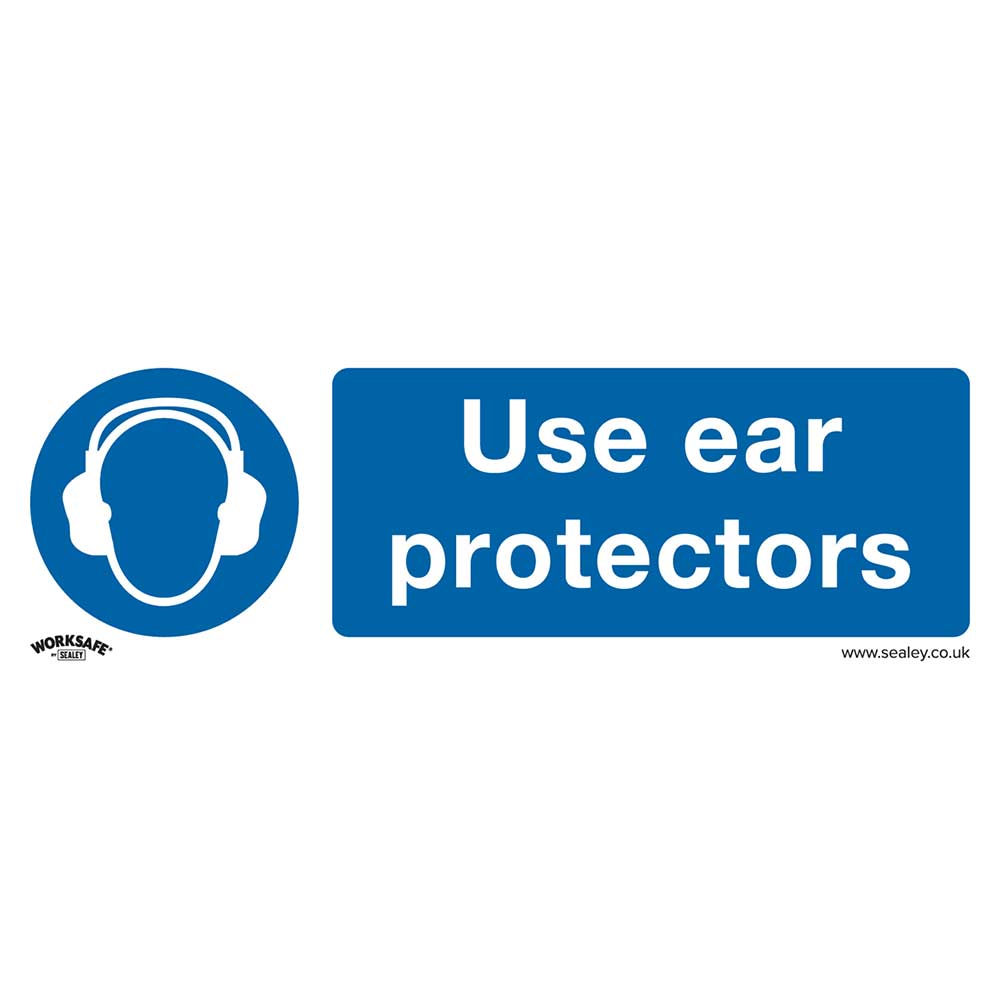 Sealey Self Adhesive Vinyl Use Ear Protectors Sign 300mm 100mm Standard in UK Specification