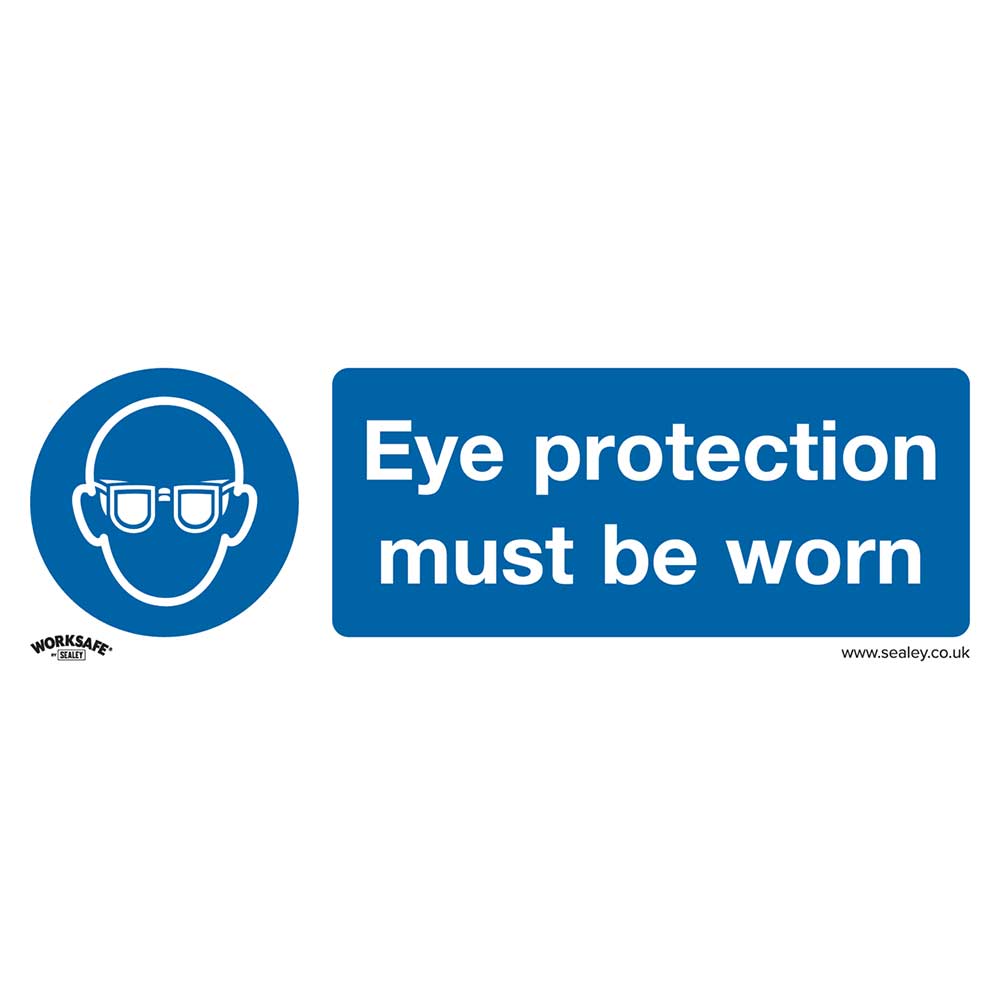 Sealey Self Adhesive Vinyl Eye Protection Must Be Worn Sign Pack of 10 300mm 100mm Standard in UK Specification