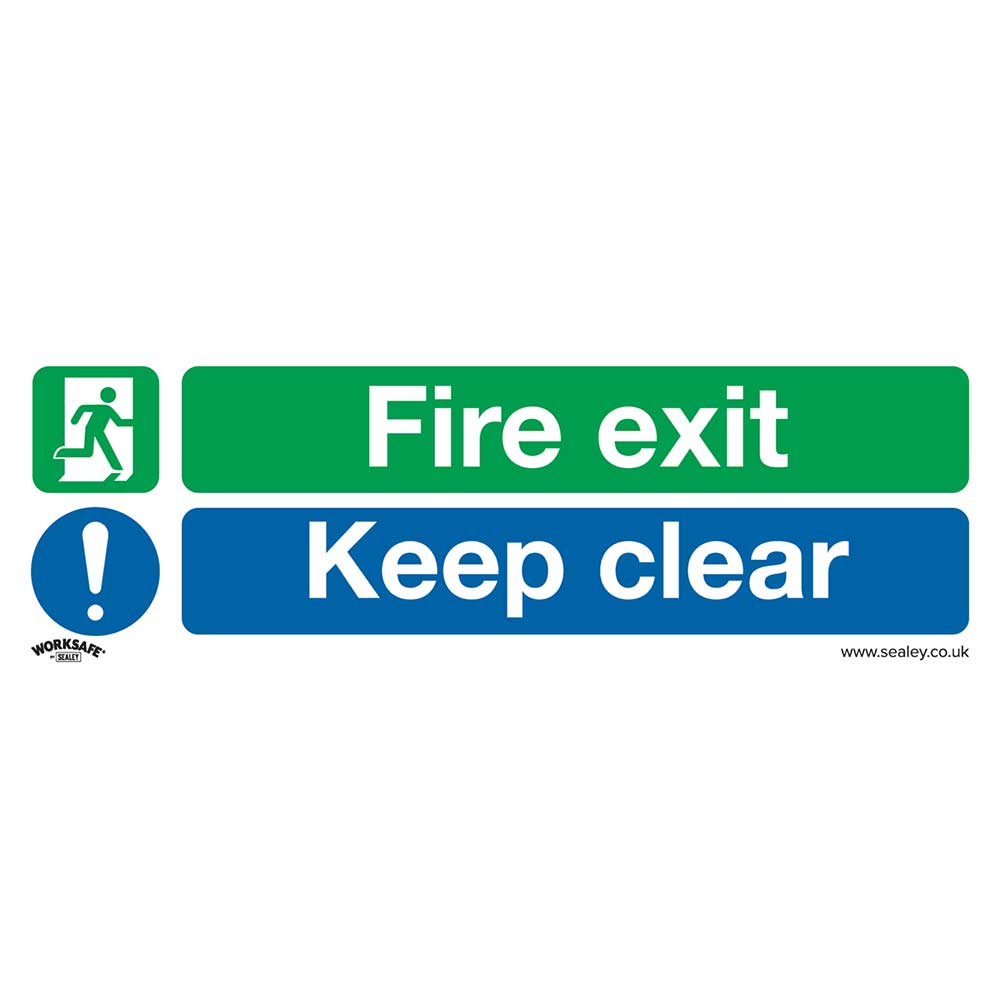 Sealey Self Adhesive Vinyl Fire Exit Keep Clear Sign 300mm 100mm Standard in UK Specification