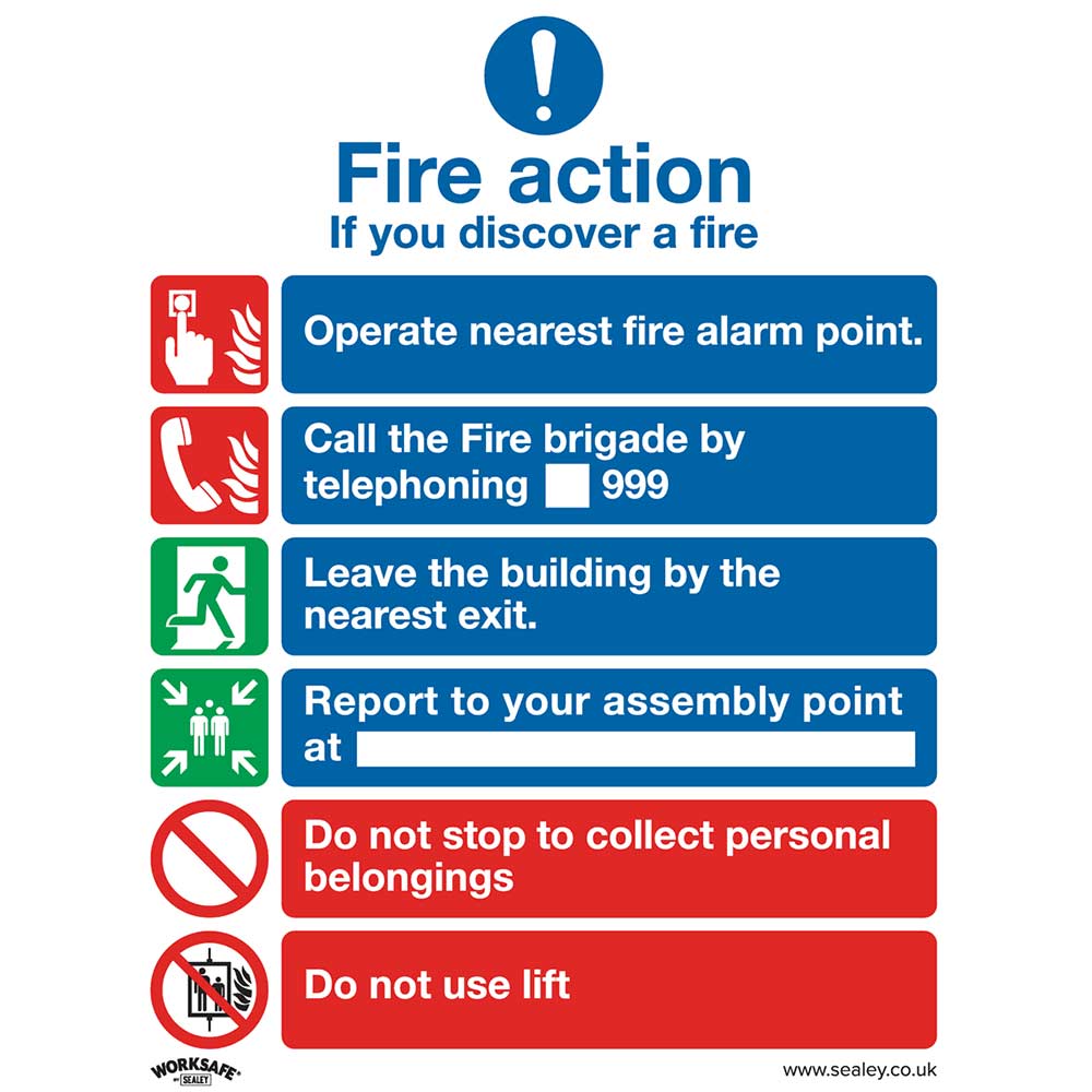 Image of Sealey Rigid Plastic Fire Action With Lift Sign Pack of 10 200mm 250mm Standard