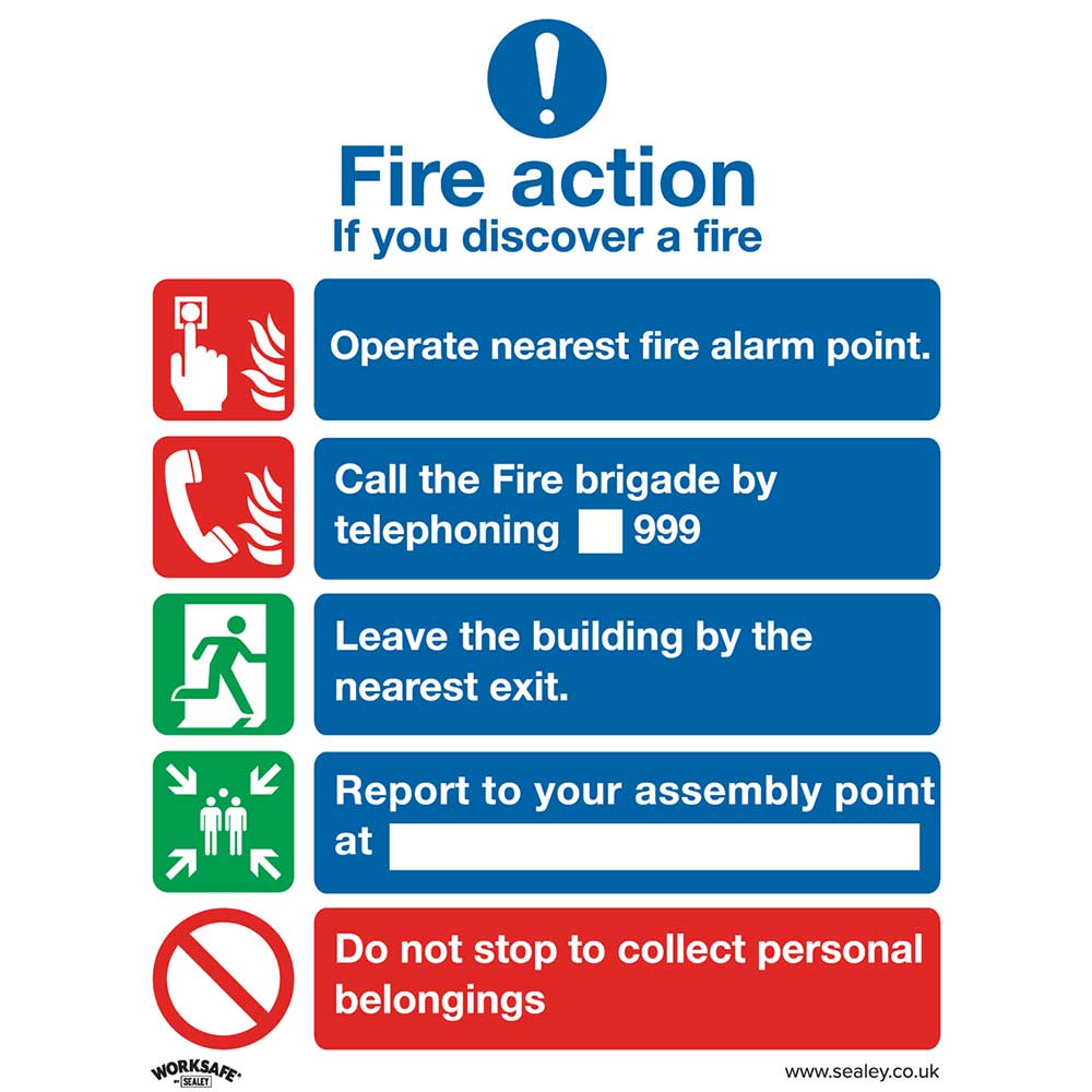 Image of Sealey Self Adhesive Vinyl Fire Action Without Lift Sign Pack of 10 200mm 250mm Standard
