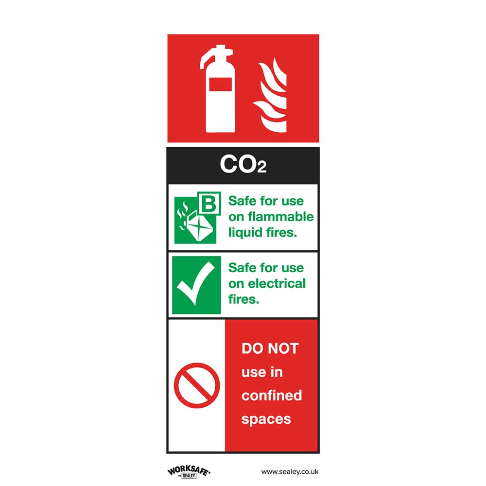 Image of Sealey Self Adhesive Vinyl CO2 Fire Extinguisher Sign 75mm 210mm Standard
