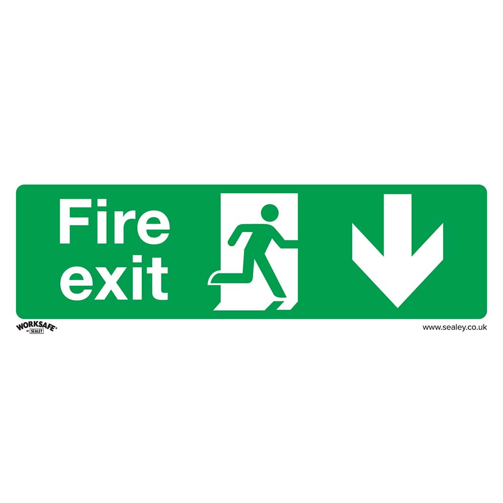 Sealey Rigid Plastic Fire Exit Arrow Down Sign Pack of 10 300mm 100mm Standard in UK Specification